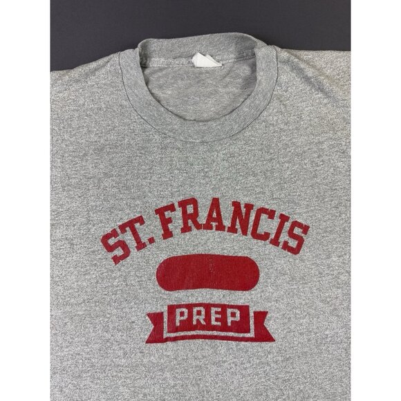 Rare Vintage 80s 90s St. Francis Prep Single Stitch Gray Shirt Sports School - Picture 3 of 5